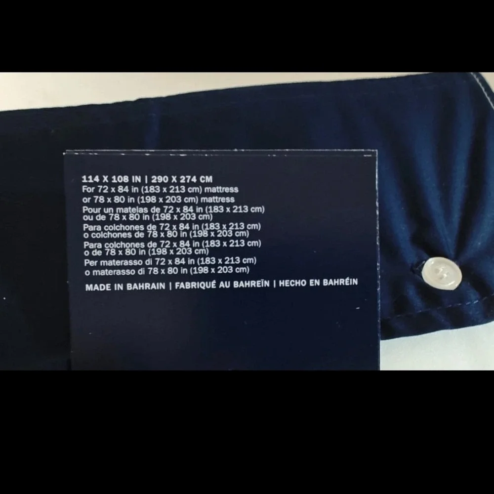 NWT Ralph Lauren Organic Sateen Border King Flat Sheet‎ 624 TC Navy White $215